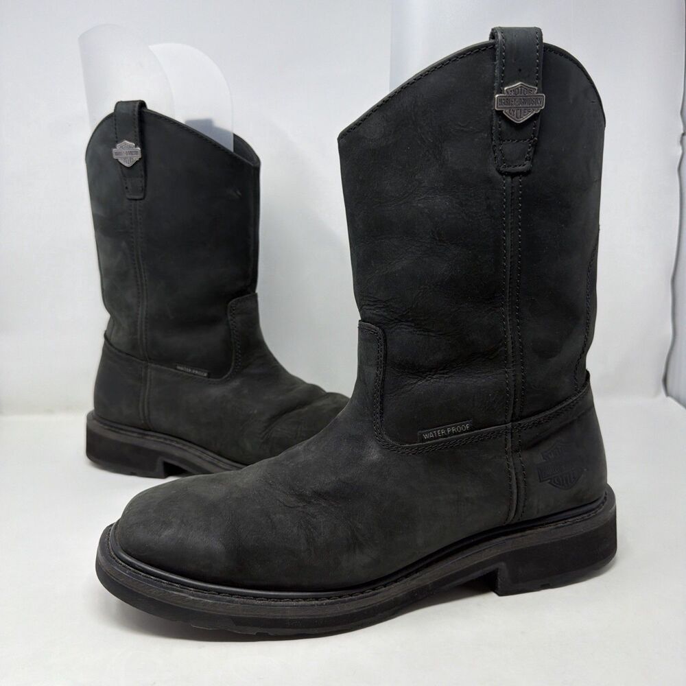Harley-Davidson D93561 Men 10.5M Black Leather Waterproof Motorcycle Boots